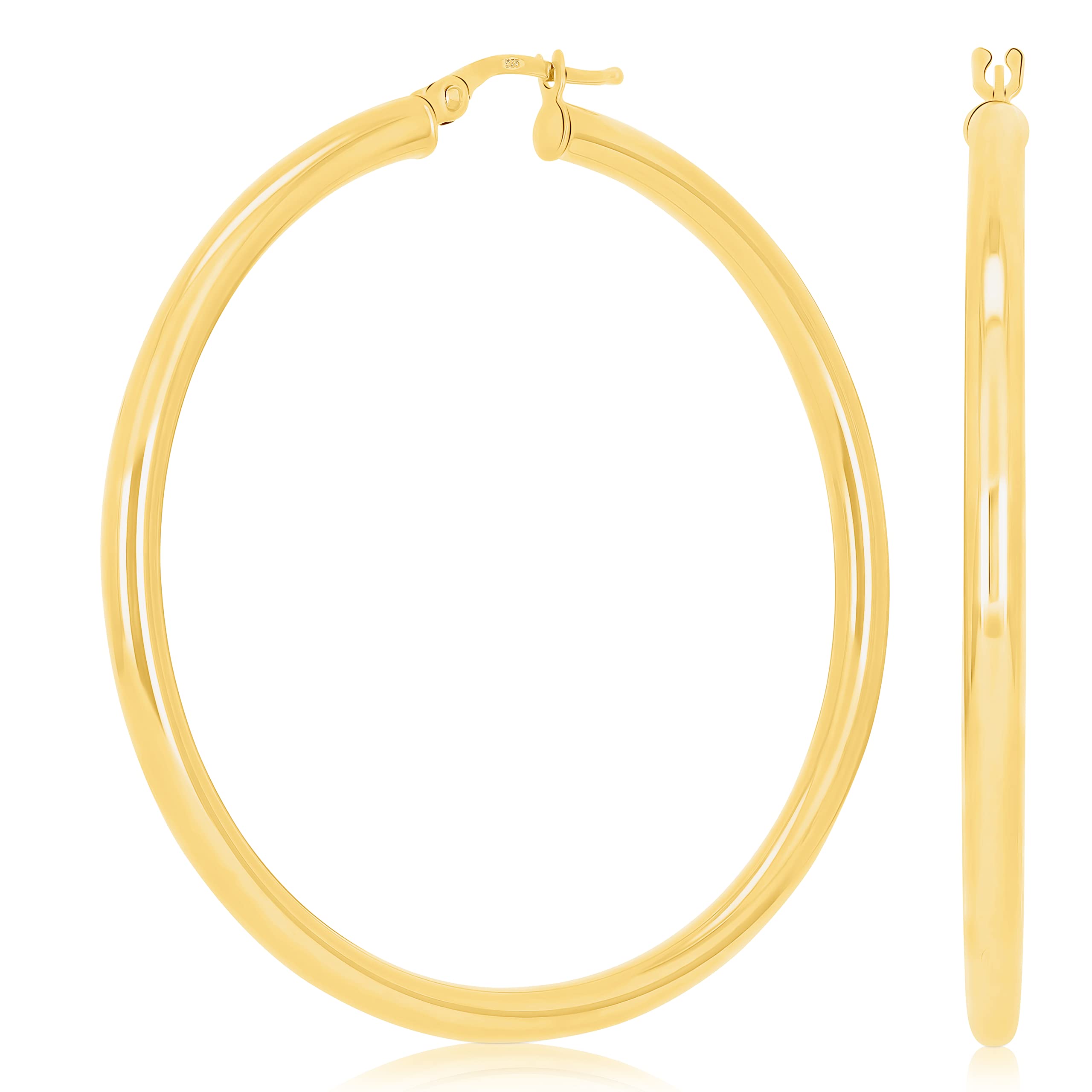Italian 14k Yellow Gold High Polished Round Hoop Earrings